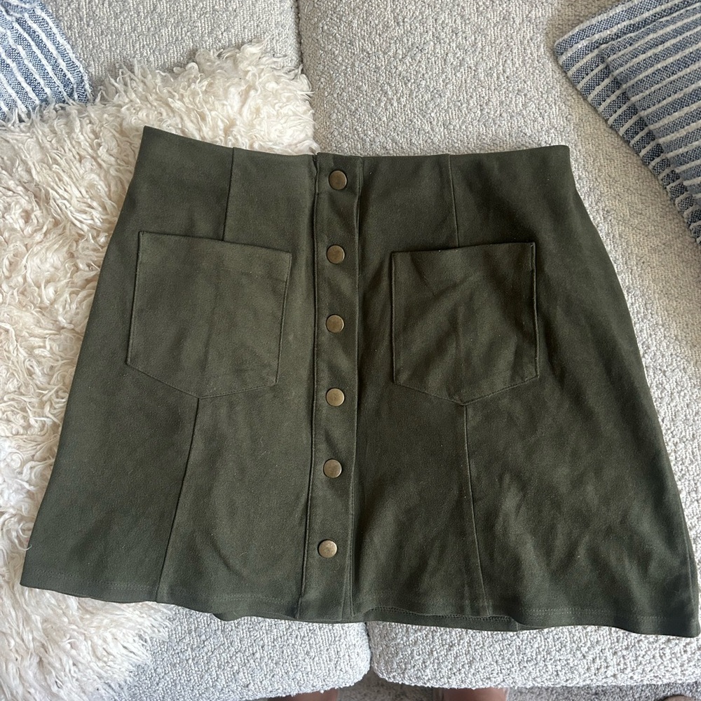 Olive Button-Front Skirt